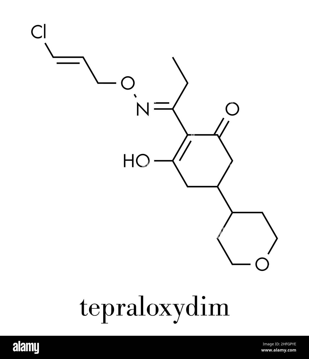 Tepraloxydim herbicide molecule. Skeletal formula. Stock Vector