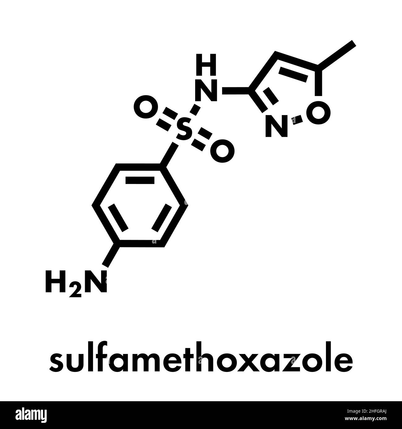 Sulfamethoxazole antibiotic drug molecule (sulfonamide class). Commonly