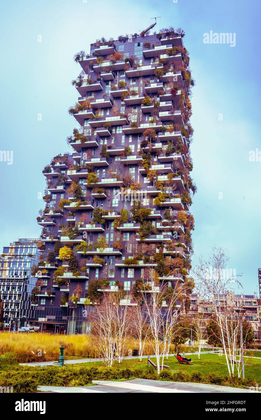 Bosco Verticale / Vertical Forest in Milan (Italy) Stock Photo