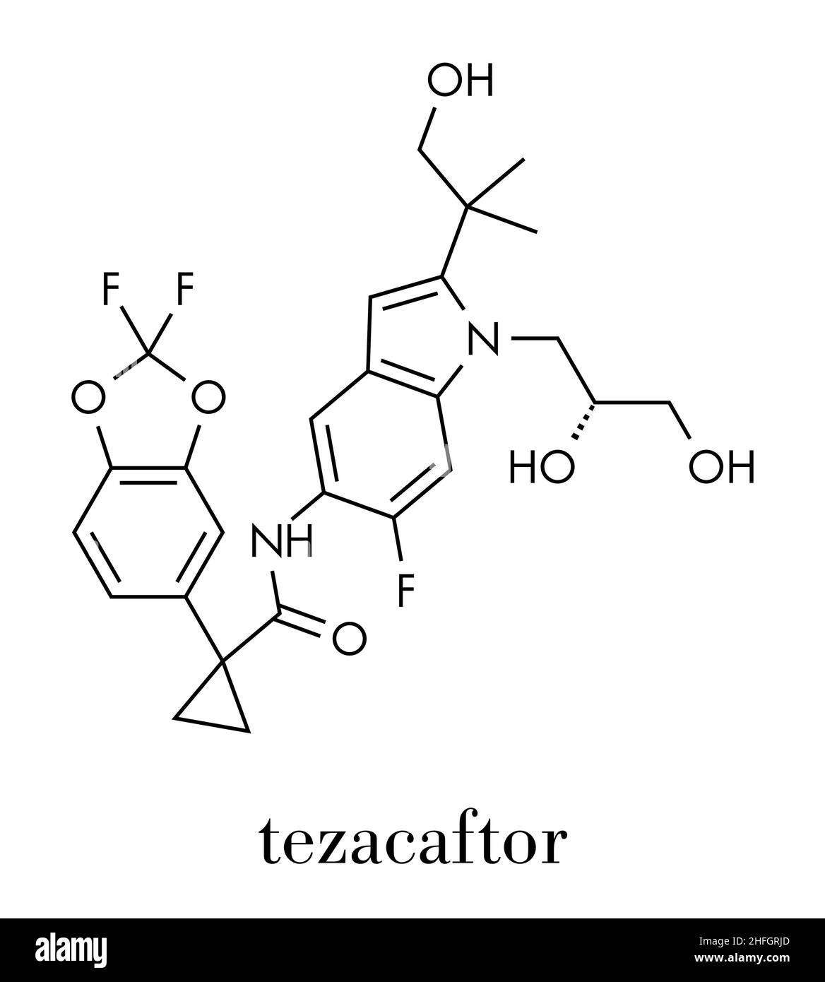 Tezacaftor cystic fibrosis drug molecule. Skeletal formula Stock Vector ...