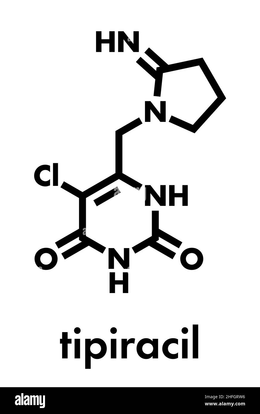 Tipiracil cancer drug molecule (thymidine phosphorylase inhibitor). Skeletal formula. Stock Vector