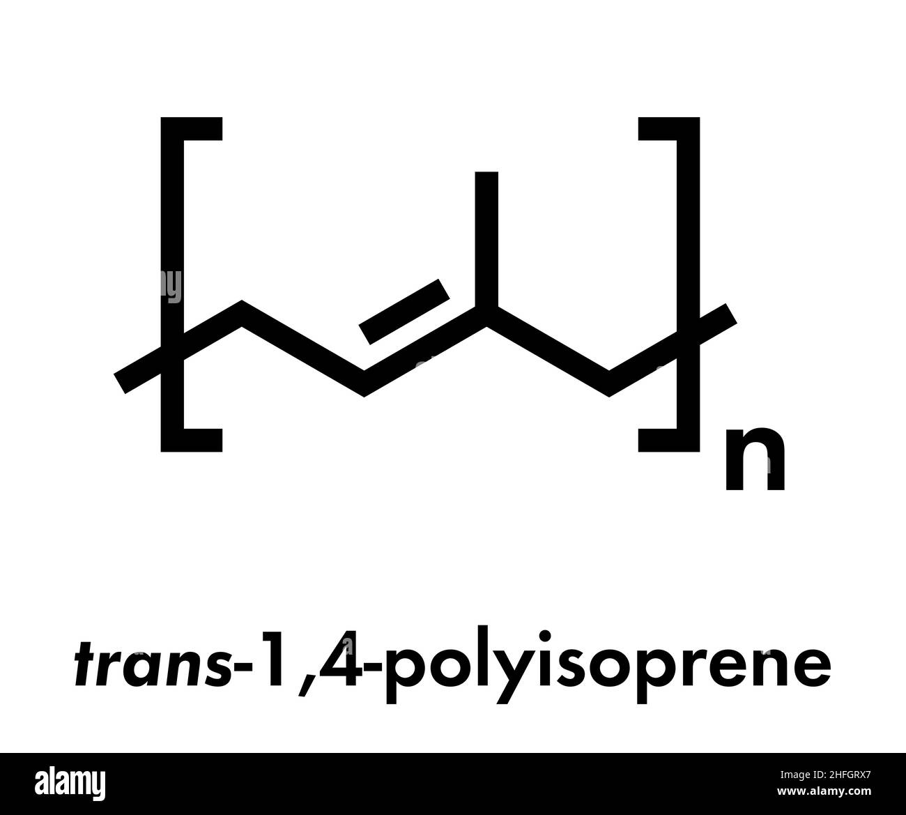 Trans-1,4-polyisoprene polymer, chemical structure. Main component of gutta-percha. Skeletal formula. Stock Vector