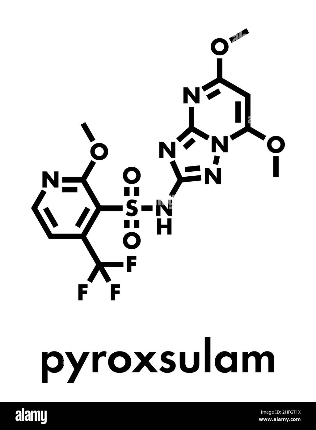 Pyroxsulam herbicide molecule. Skeletal formula. Stock Vector