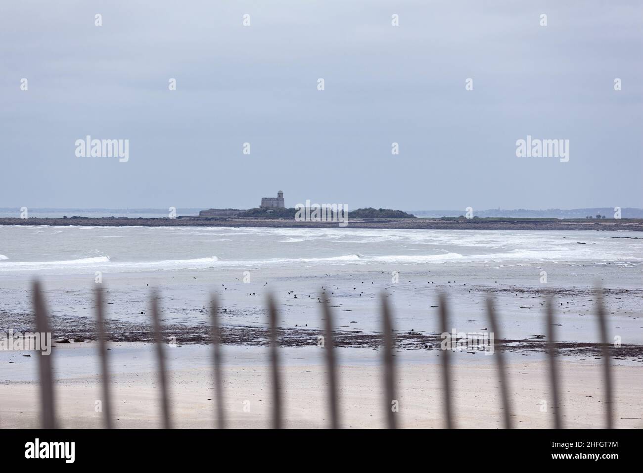 Dune Fence near Island Tathiou, Tour Vauban at Saint Vaast la Hougue in