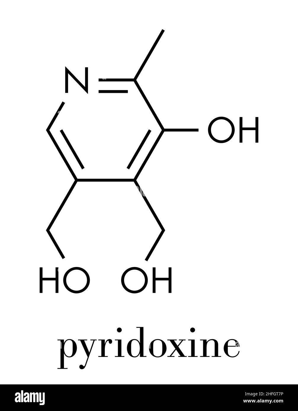 Vitamin B6 (pyridoxine) molecule. Skeletal formula. Stock Vector