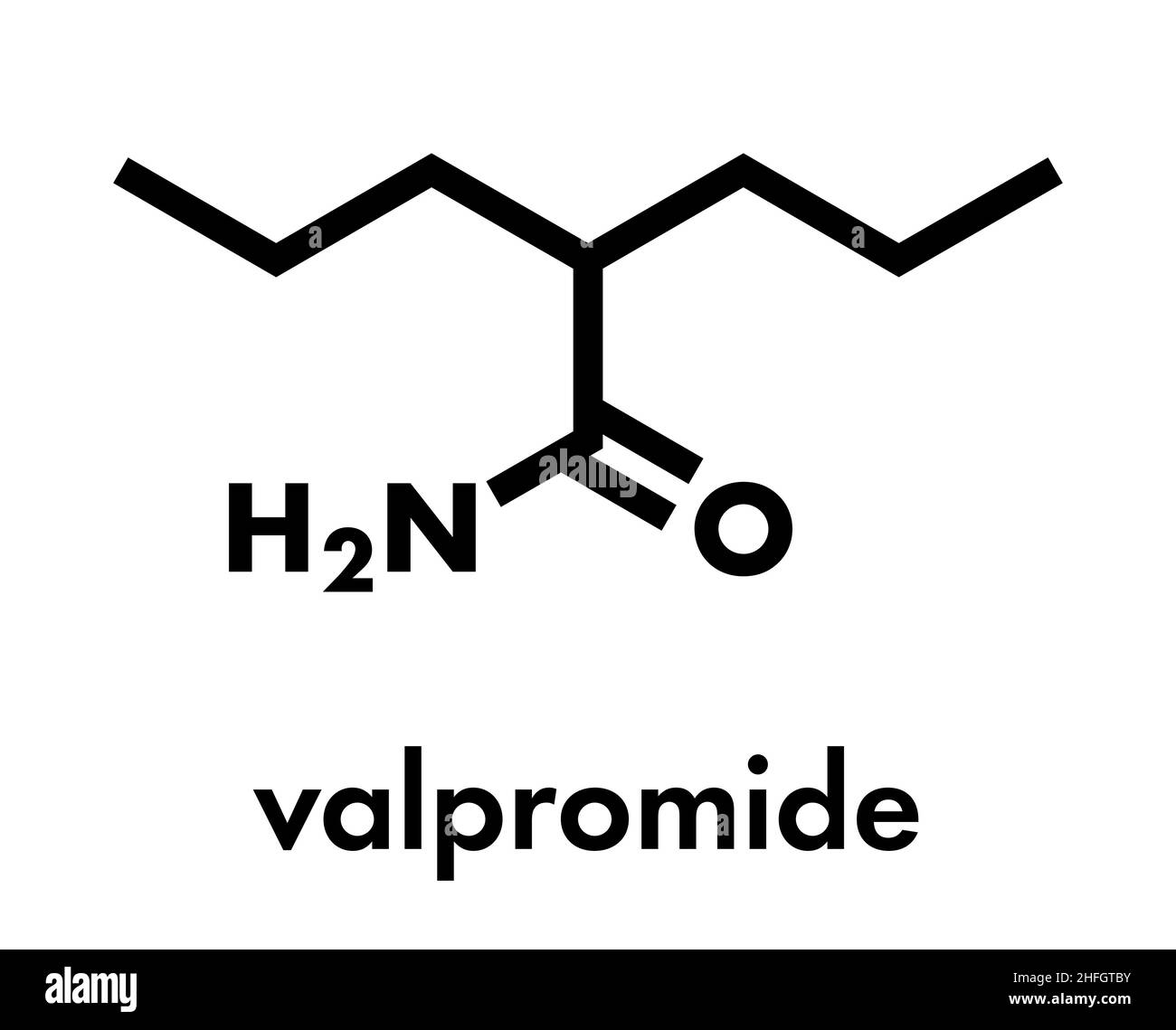 Valpromide seizures drug molecule (antiepileptic agent). Skeletal