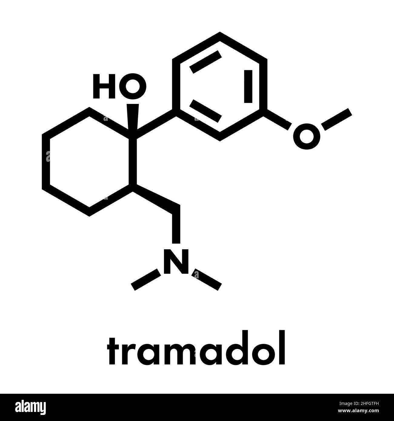 Tramadol opioid analgesic drug molecule. Skeletal formula. Stock Vector