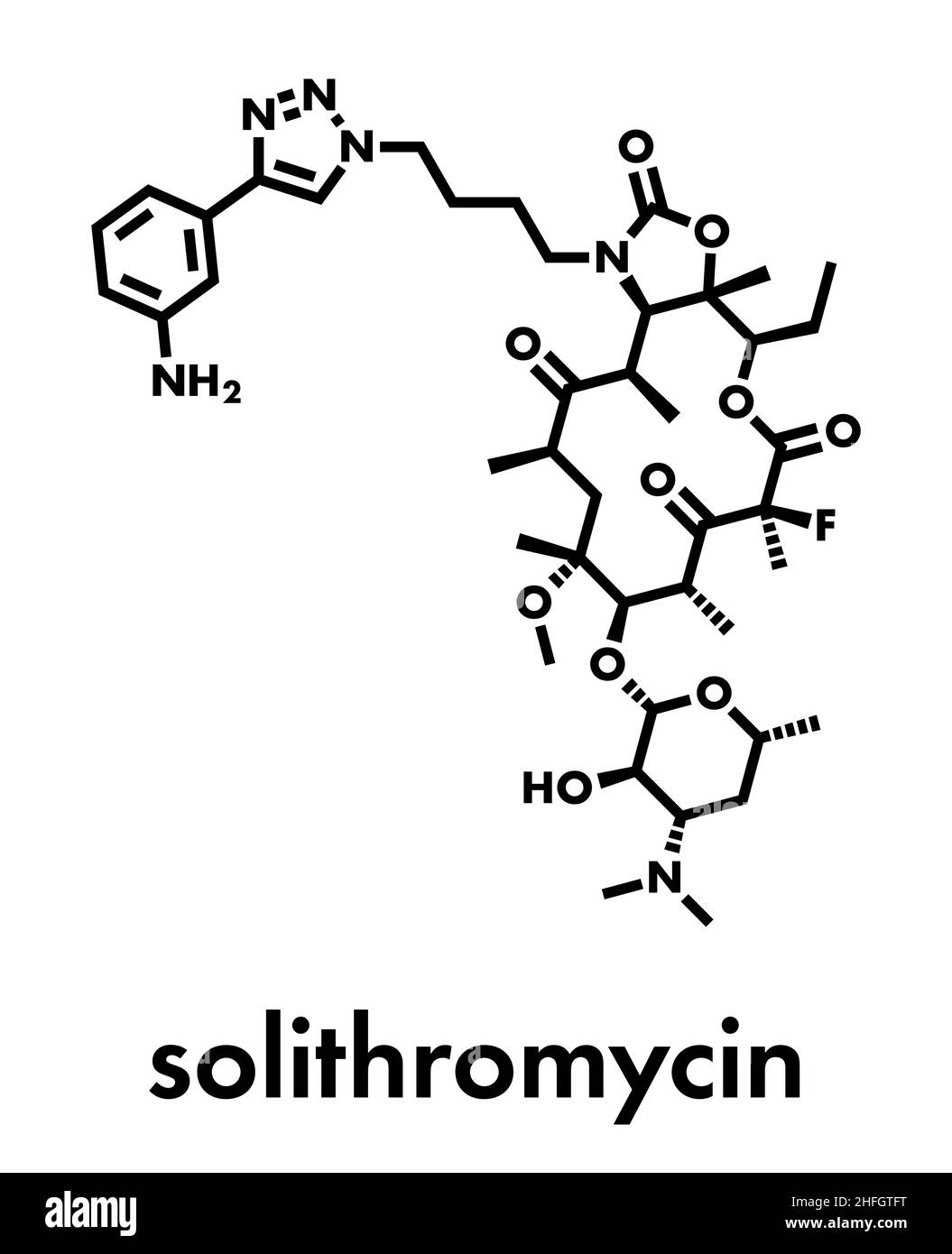 Solithromycin antibiotic drug molecule. Skeletal formula Stock Vector