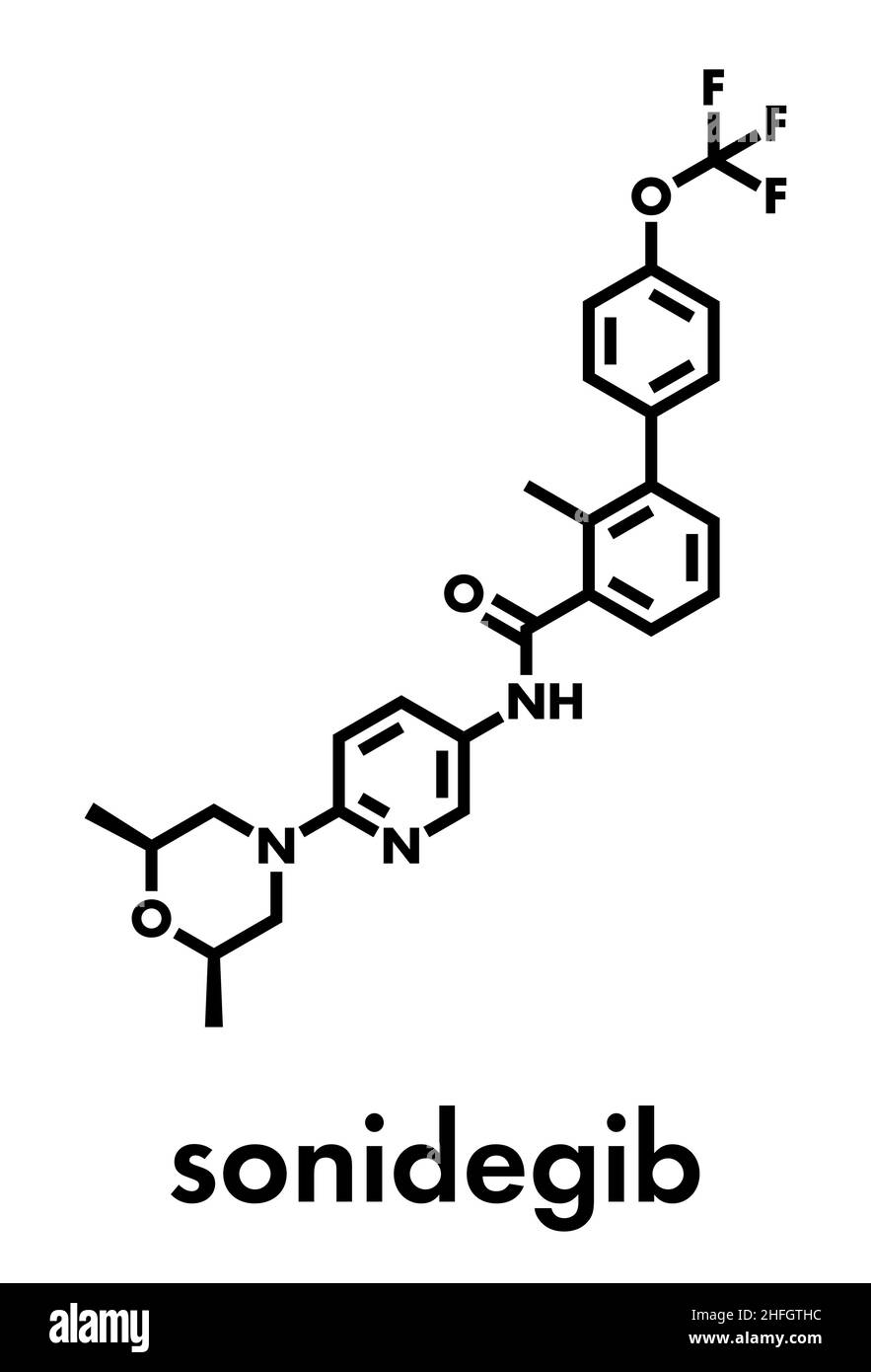 Sonidegib cancer drug molecule. Skeletal formula. Stock Vector