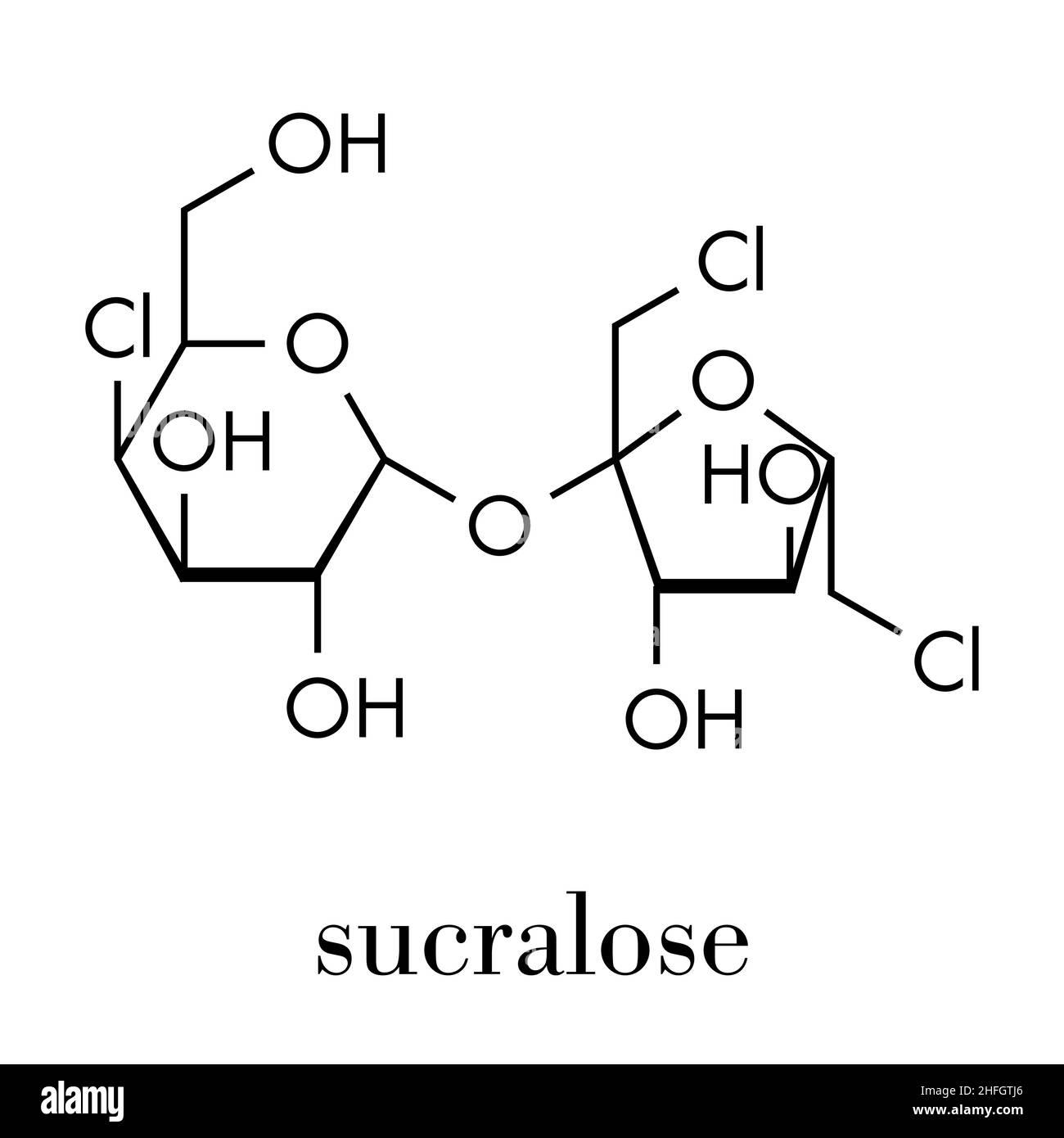 Sucralose artificial sweetener molecule. Used as sugar substitute