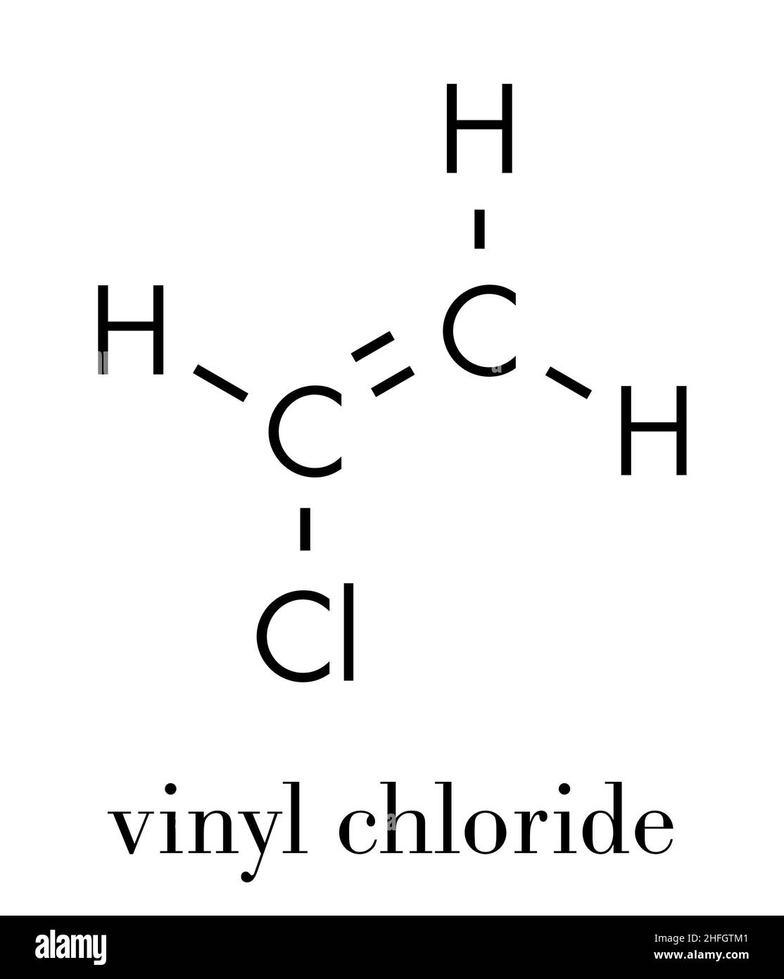Vinyl chloride, polyvinyl chloride (PVC) plastic building block. Skeletal formula. Stock Vector