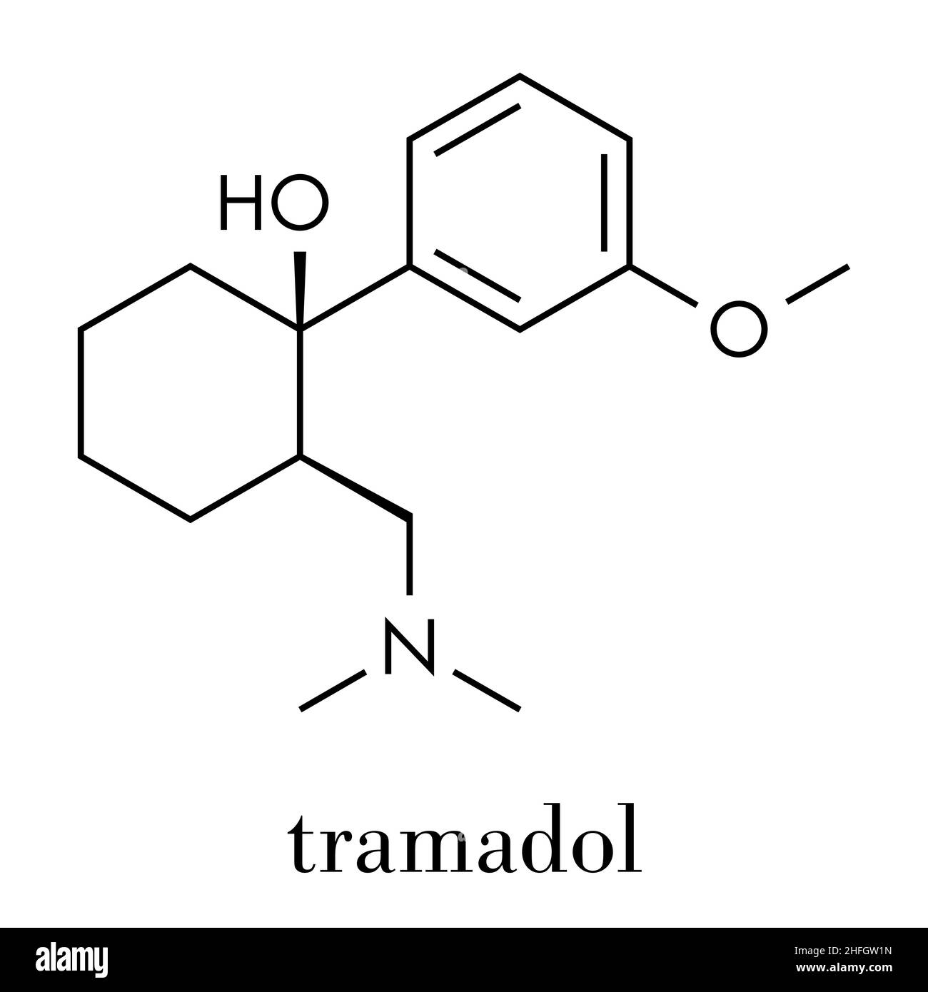 Tramadol opioid analgesic drug molecule. Skeletal formula. Stock Vector