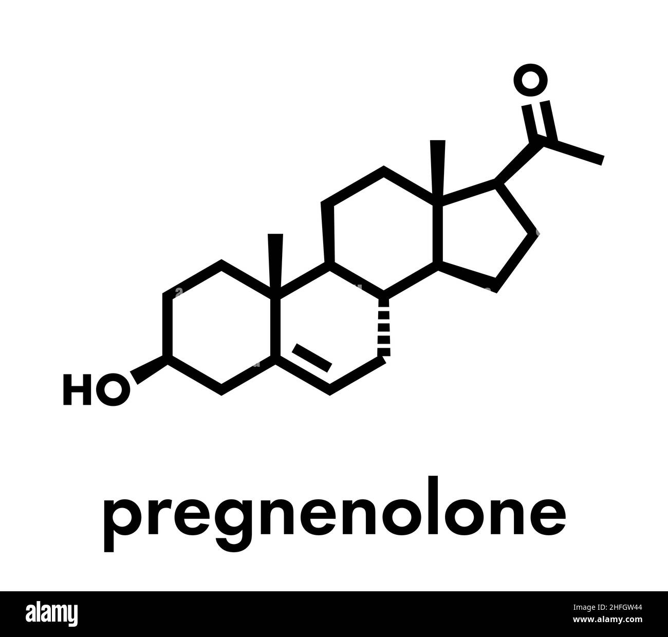 Pregnenolone neurosteroid and prohormone molecule, chemical structure. Skeletal formula. Stock Vector