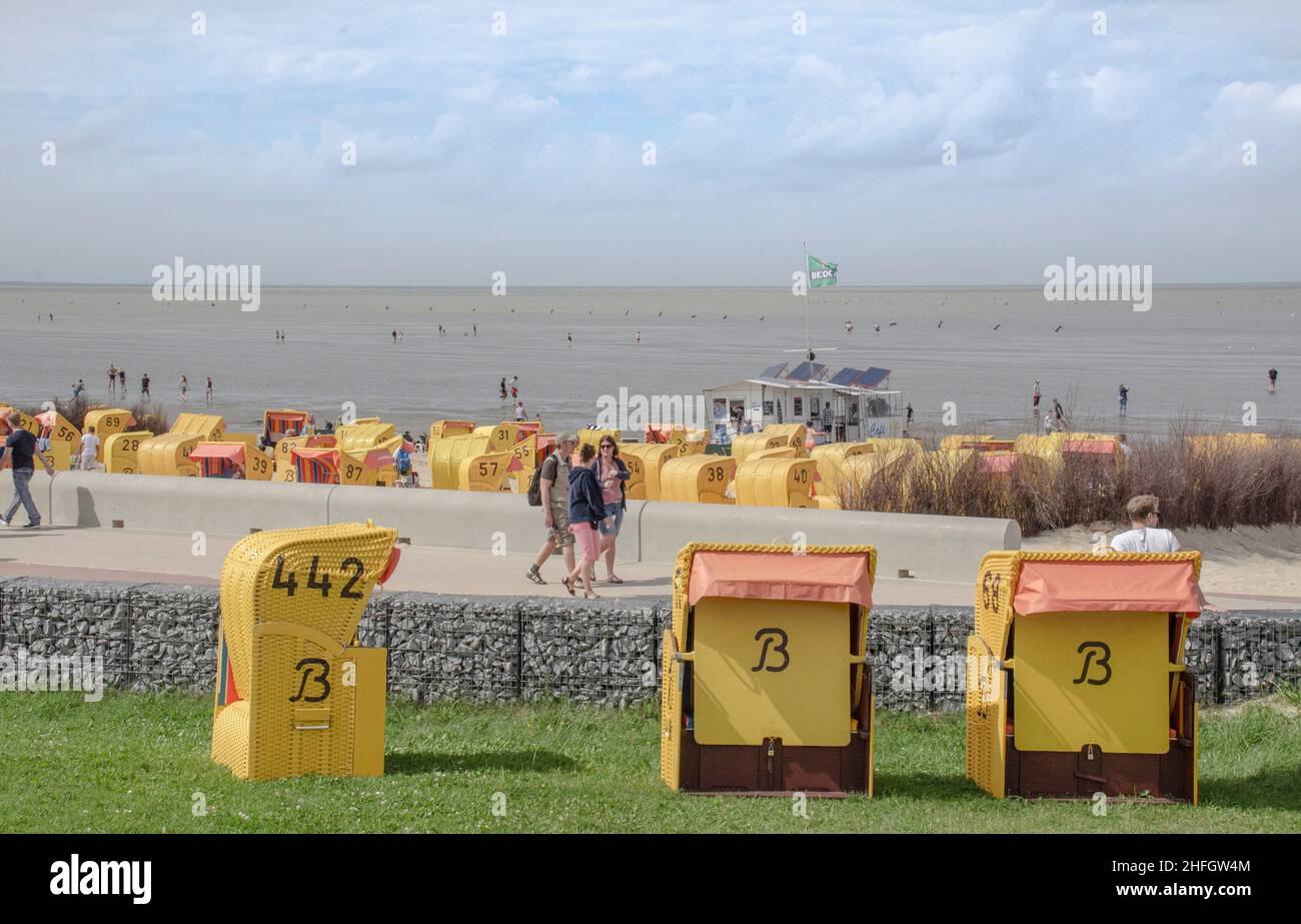 Cuxhaven June 2018: the stand with beach chairs and people Stock Photo