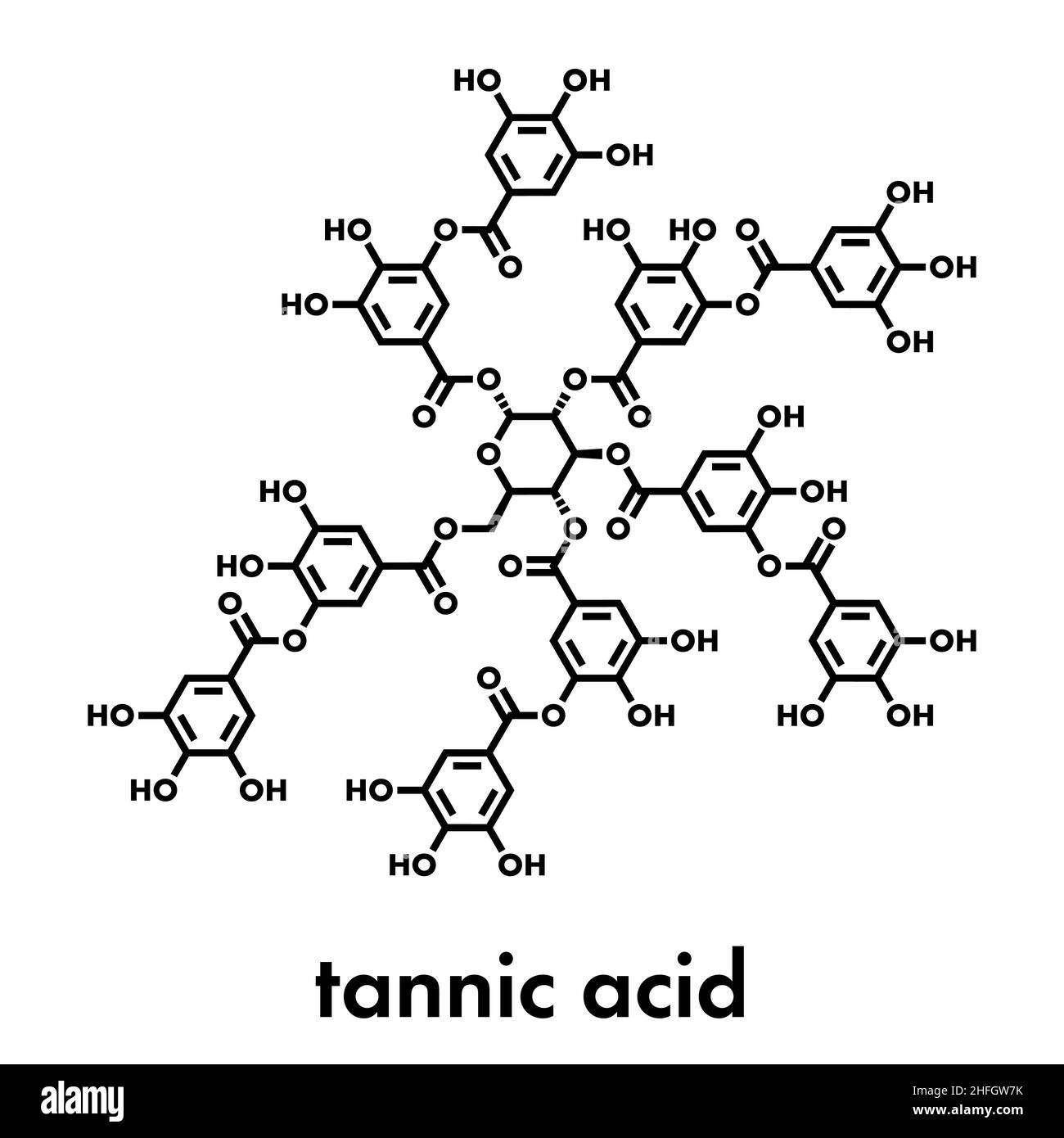 Tannic acid molecule (one isomer shown). Type of tannin. Skeletal formula. Stock Vector