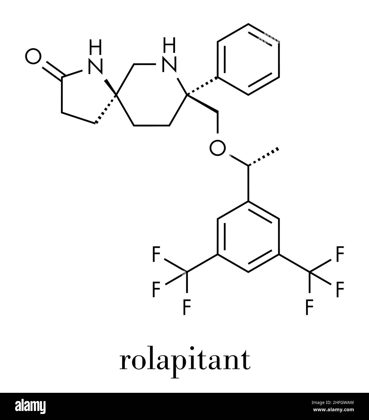 Rolapitant antiemetic drug molecule. Skeletal formula. Stock Vector