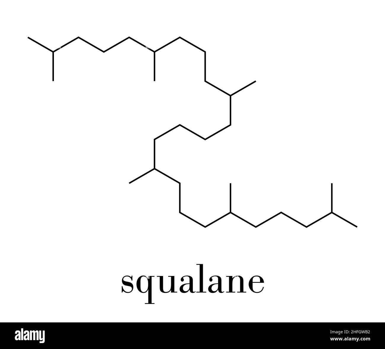 Squalane molecule. Saturated compound, derived from squalene. Used in cosmetics as emollient and moisturizer. Skeletal formula. Stock Vector