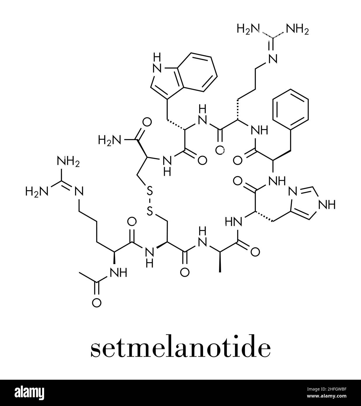 Setmelanotide drug molecule (MC4 receptor agonist). Skeletal formula. Stock Vector