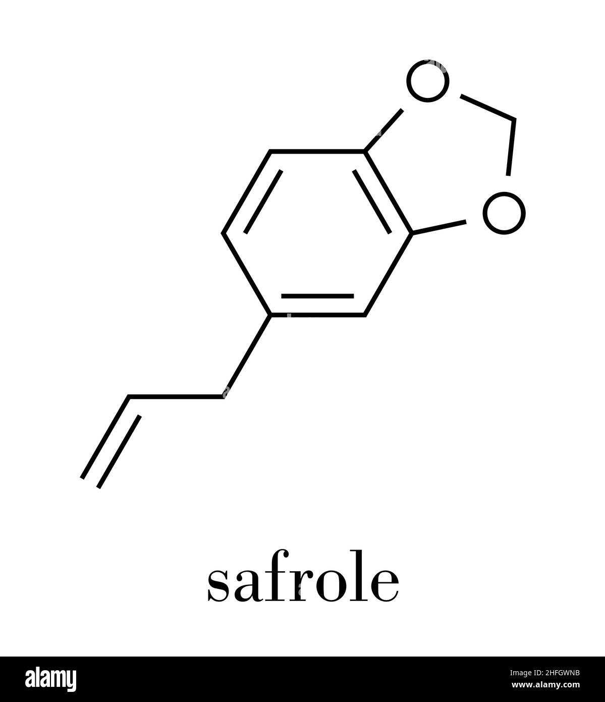 Safrole MDMA precursor molecule. Skeletal formula. Stock Vector