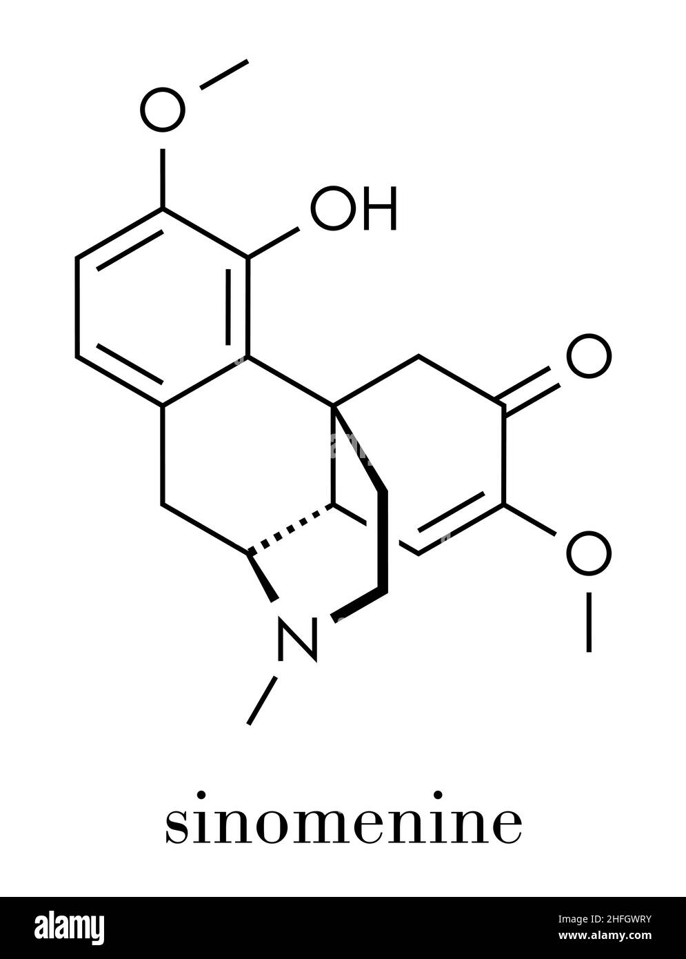 Sinomenine herbal alkaloid molecule. Isolated from Sinomenium acutum. Skeletal formula. Stock Vector