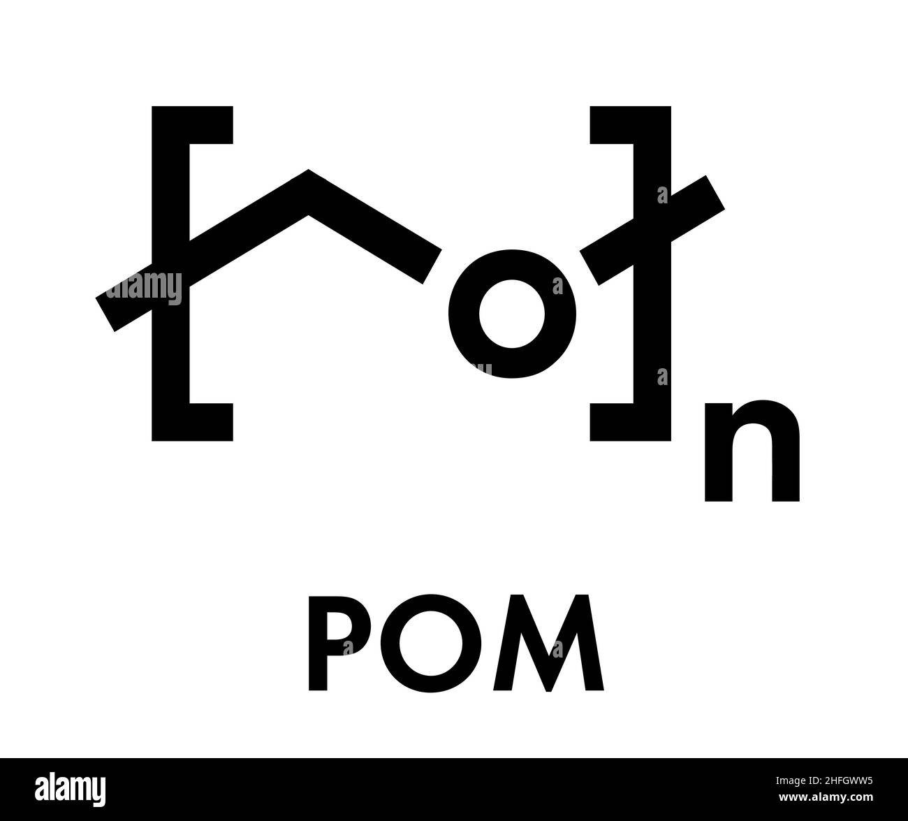 Polyoxymethylene (POM, acetal, polyformaldehyde) plastic polymer, chemical structure. Skeletal formula. Stock Vector