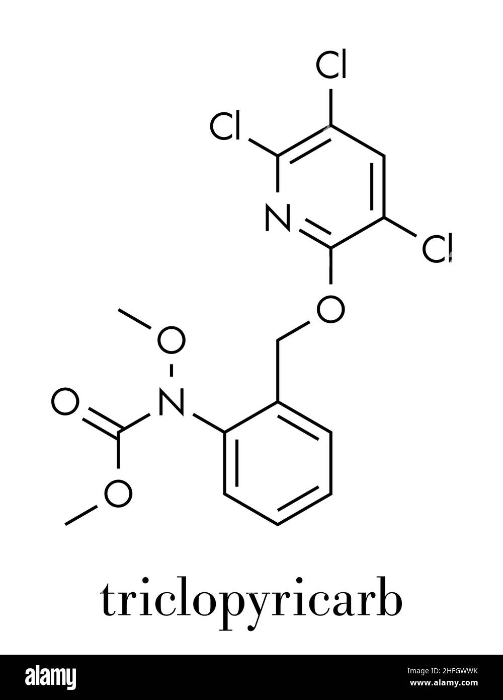 Triclopyricarb fungicide molecule. Skeletal formula. Stock Vector