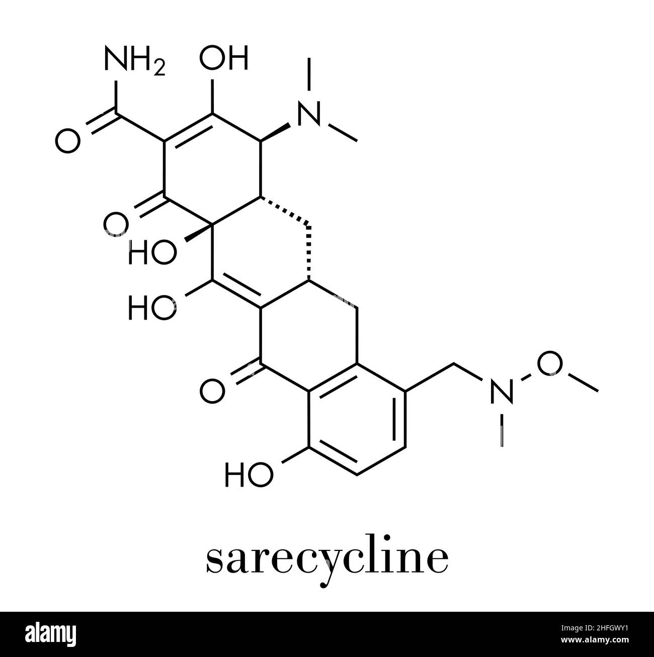Sarecycline antibiotic drug molecule (tetracycline class). Skeletal