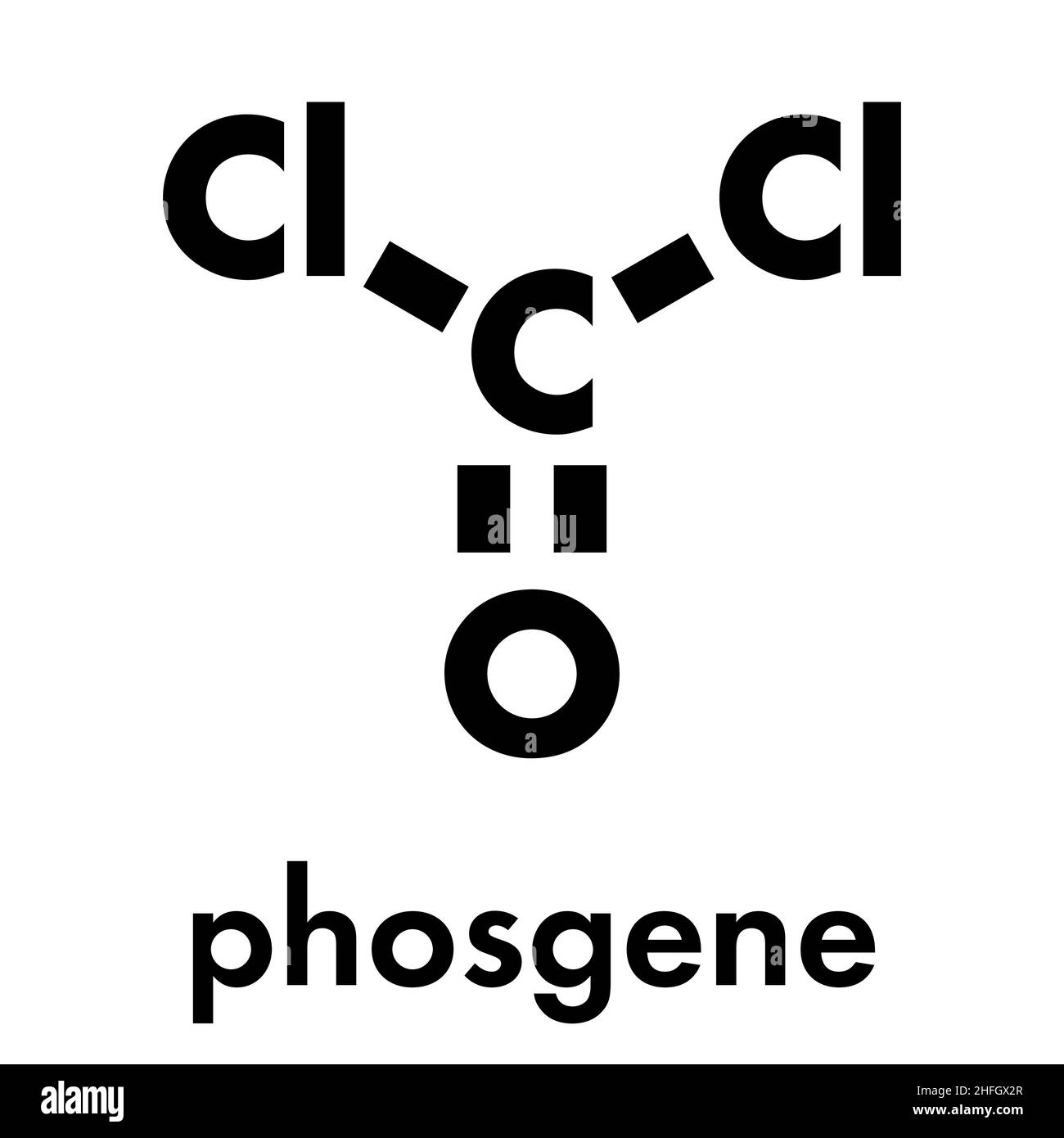 Phosgene molecule. Common chemical reagent, also used as chemical weapon. Skeletal formula. Stock Vector