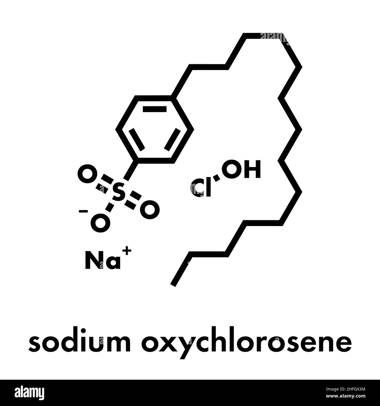 Sodium oxychlorosene antiseptic molecule. Skeletal formula Stock Vector