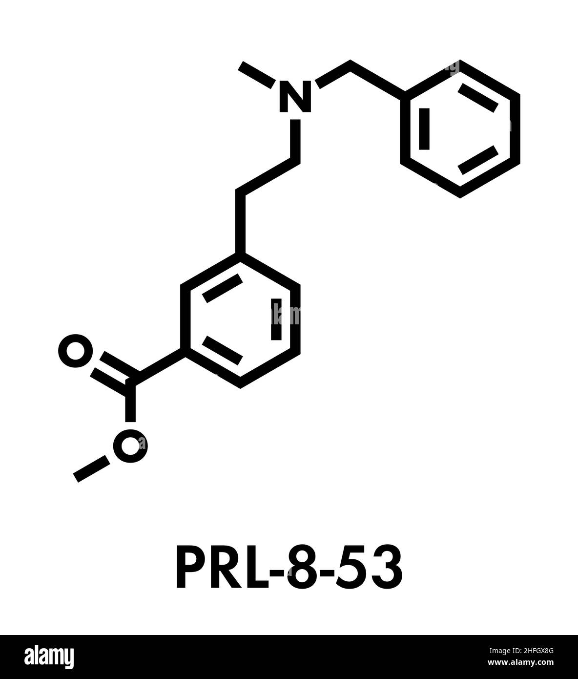 PRL-8-53 nootropic research chemical molecule. Skeletal formula. Stock Vector