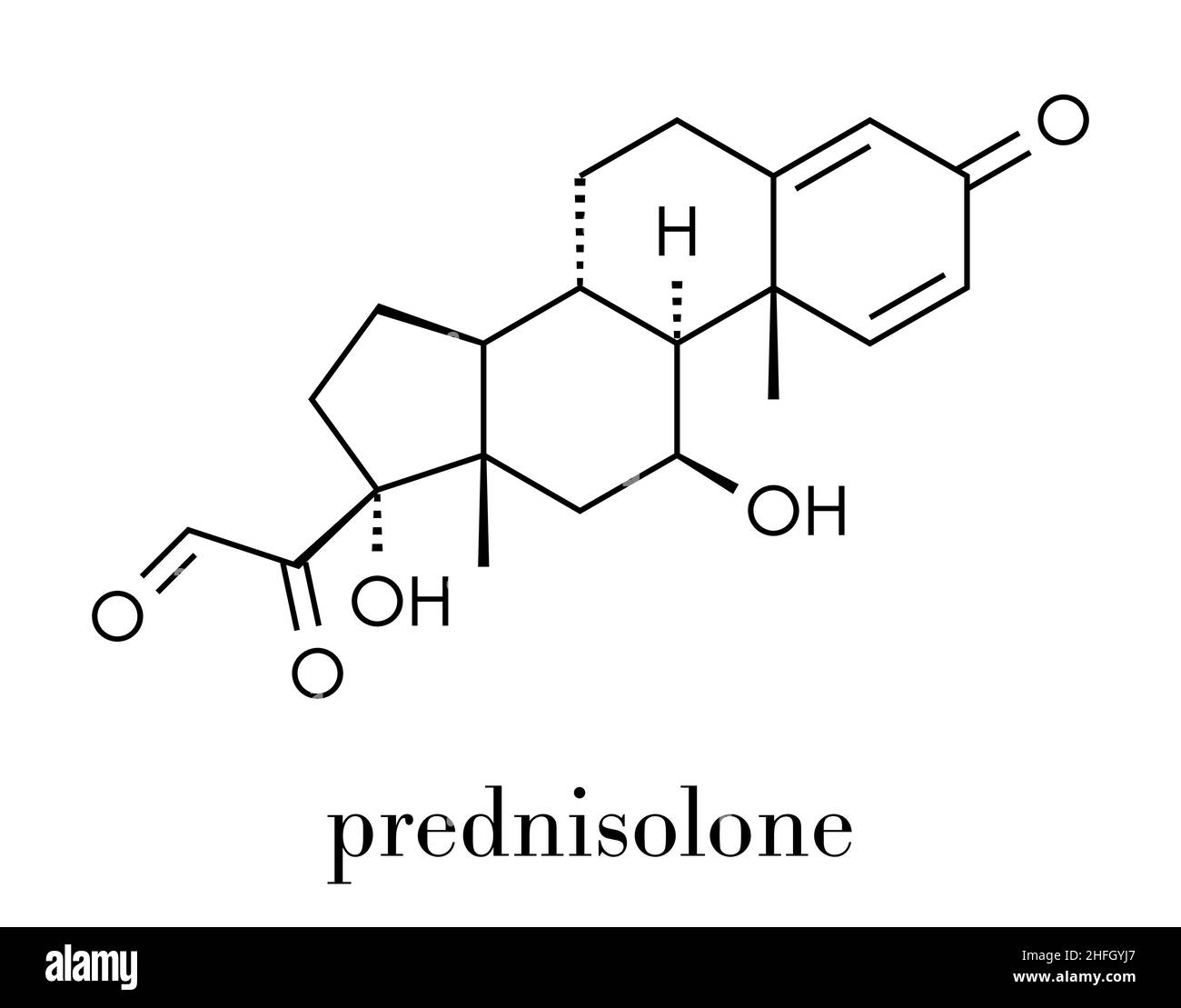 Prednisolone corticosteroid drug molecule. Skeletal formula. Stock Vector