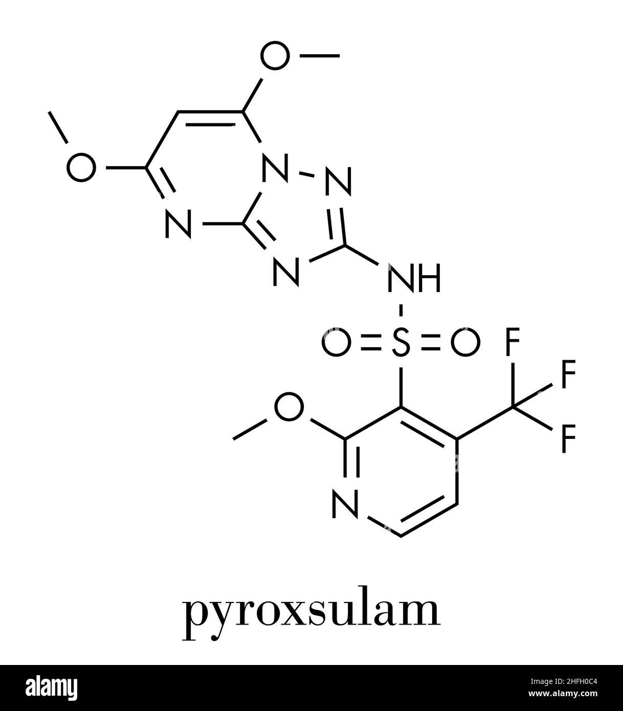 Pyroxsulam herbicide molecule. Skeletal formula. Stock Vector