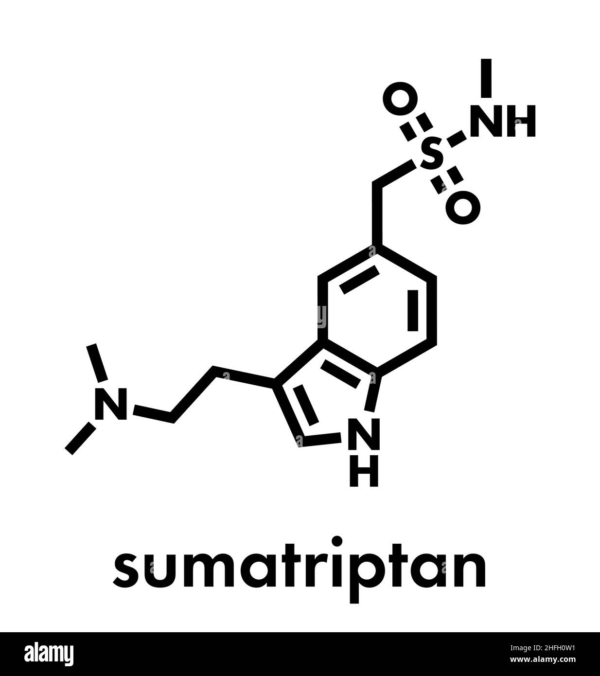 Sumatriptan migraine headache drug (triptan class) molecule. Skeletal