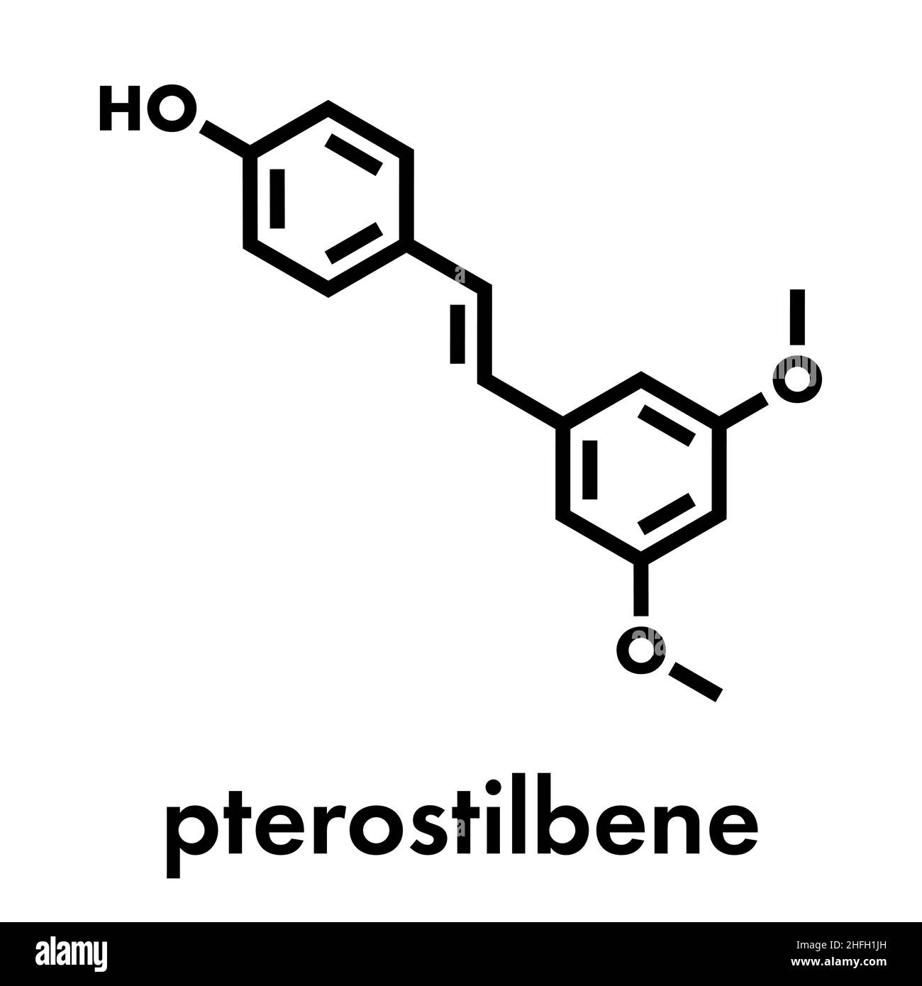 Pterostilbene molecule. Natural sources include almonds and blueberries