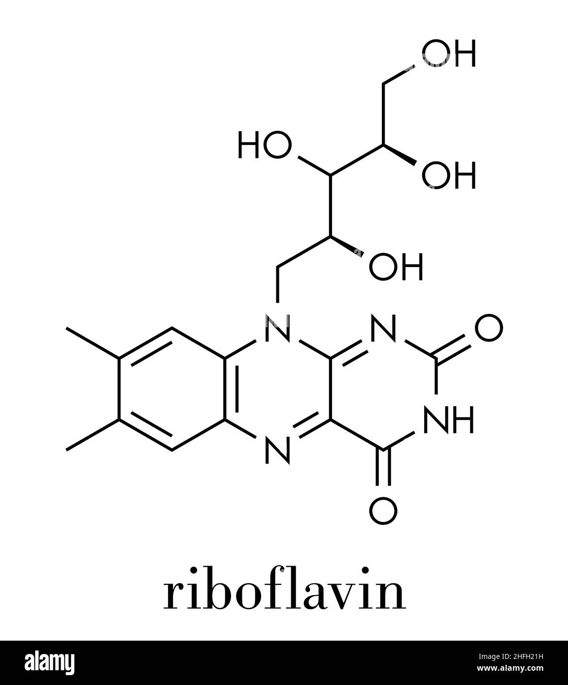 Vitamin B2 (riboflavin) molecule. Skeletal formula. Stock Vector