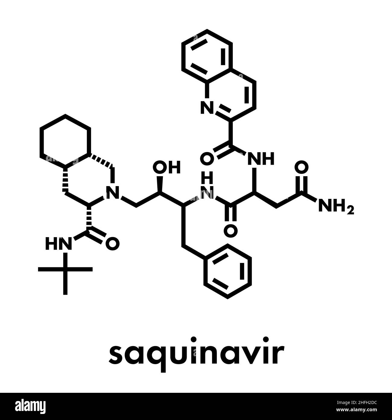 Saquinavir HIV drug molecule. Skeletal formula. Stock Vector