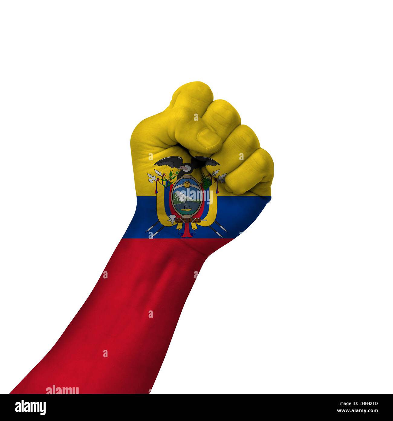 Hand pointing thumb up direction, ecuador painted with flag as symbol ...