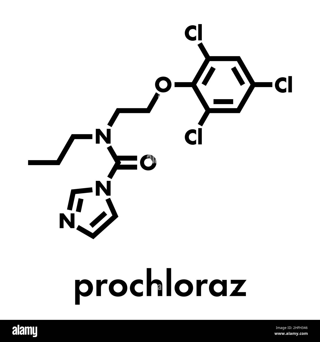 Prochloraz fungicide molecule. Skeletal formula. Stock Vector
