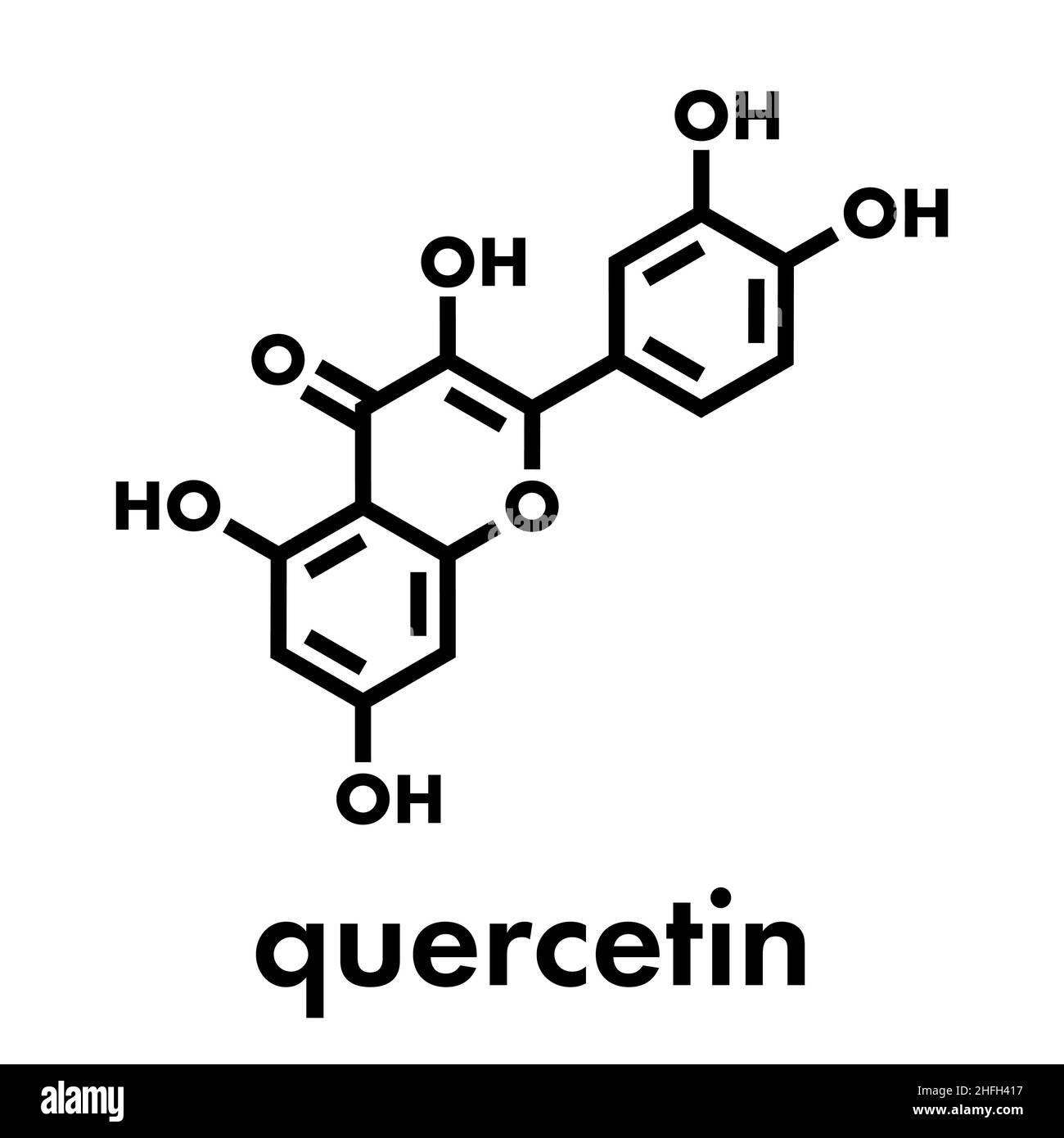 Quercetin plant molecule. Skeletal formula. Stock Vector