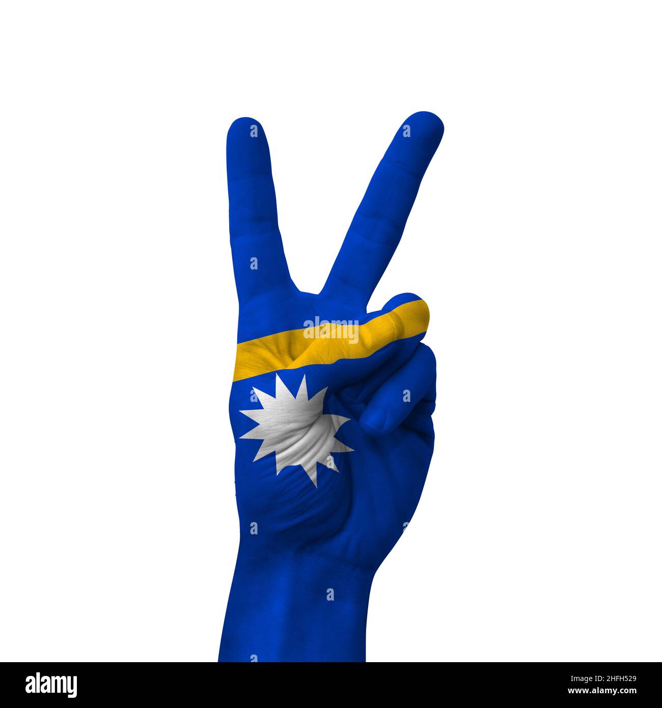 Hand making victory sign, nauru painted with flag as symbol of victory ...