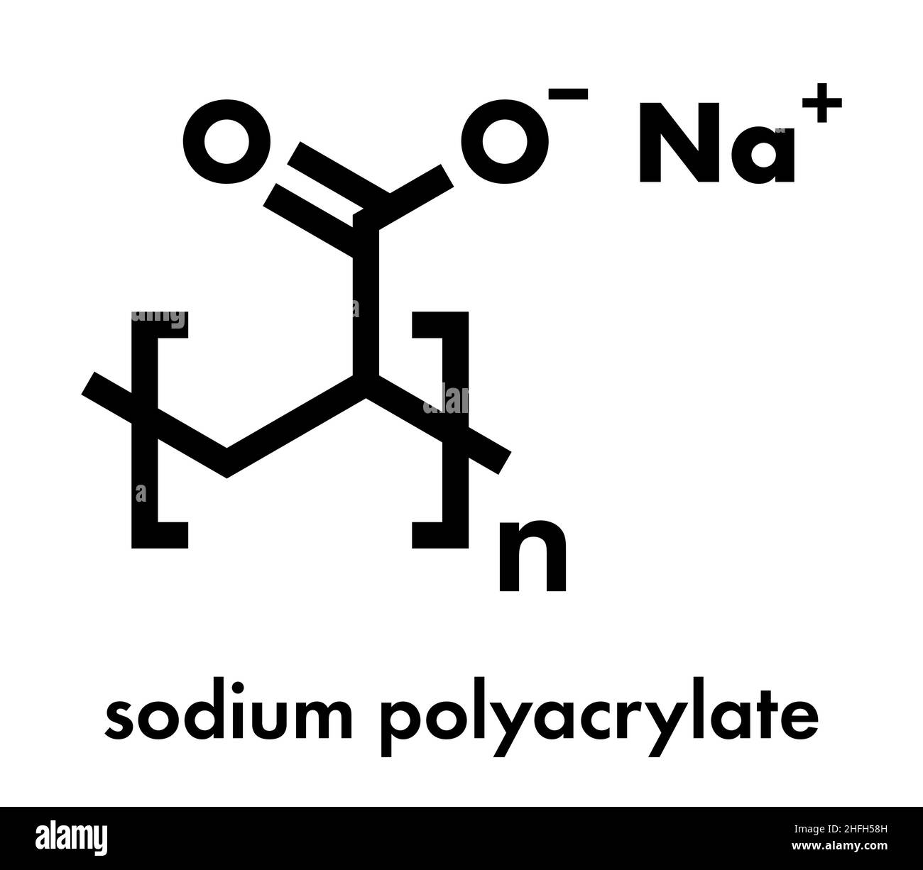 Sodium polyacrylate polymer, chemical structure. Superabsorbent polymer