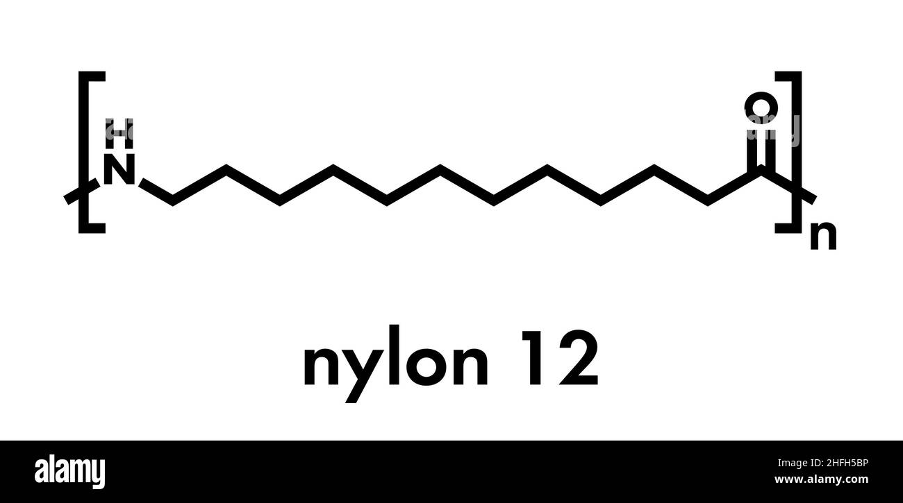 Nylon 12 polymer, chemical structure. Skeletal formula. Stock Vector