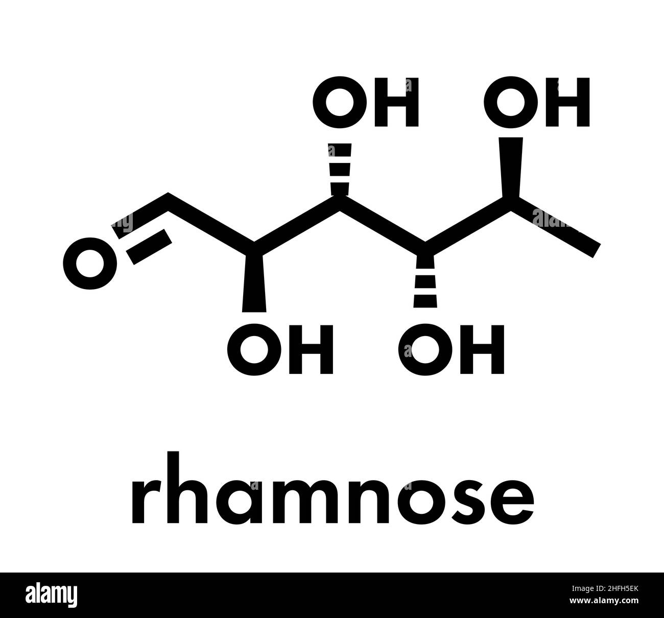 Rhamnose (L-rhamnose) deoxy sugar molecule. Used in cosmetics to treat wrinkles. Skeletal formula. Stock Vector