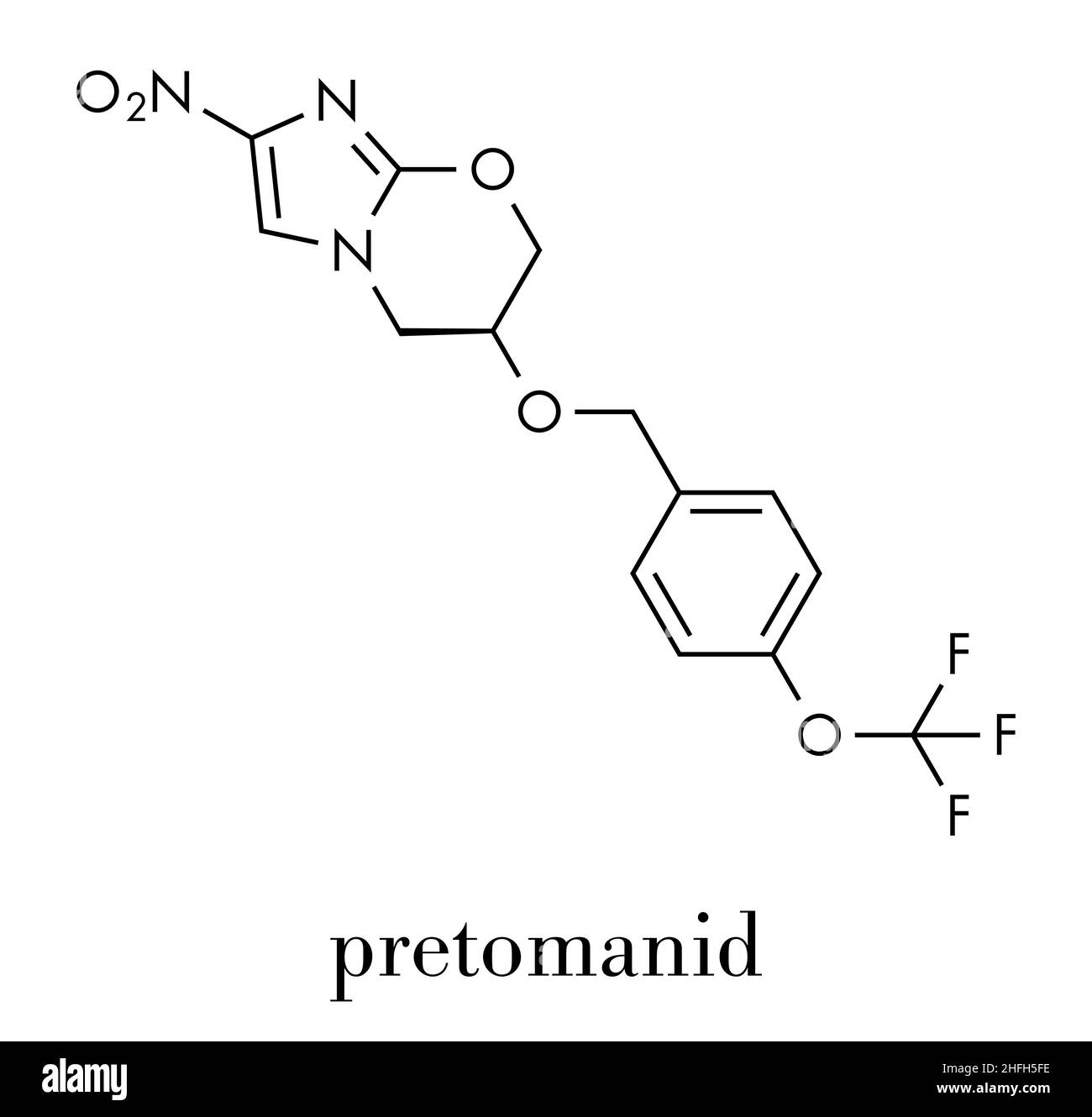 Pretomanid tuberculosis drug molecule. Skeletal formula Stock Vector