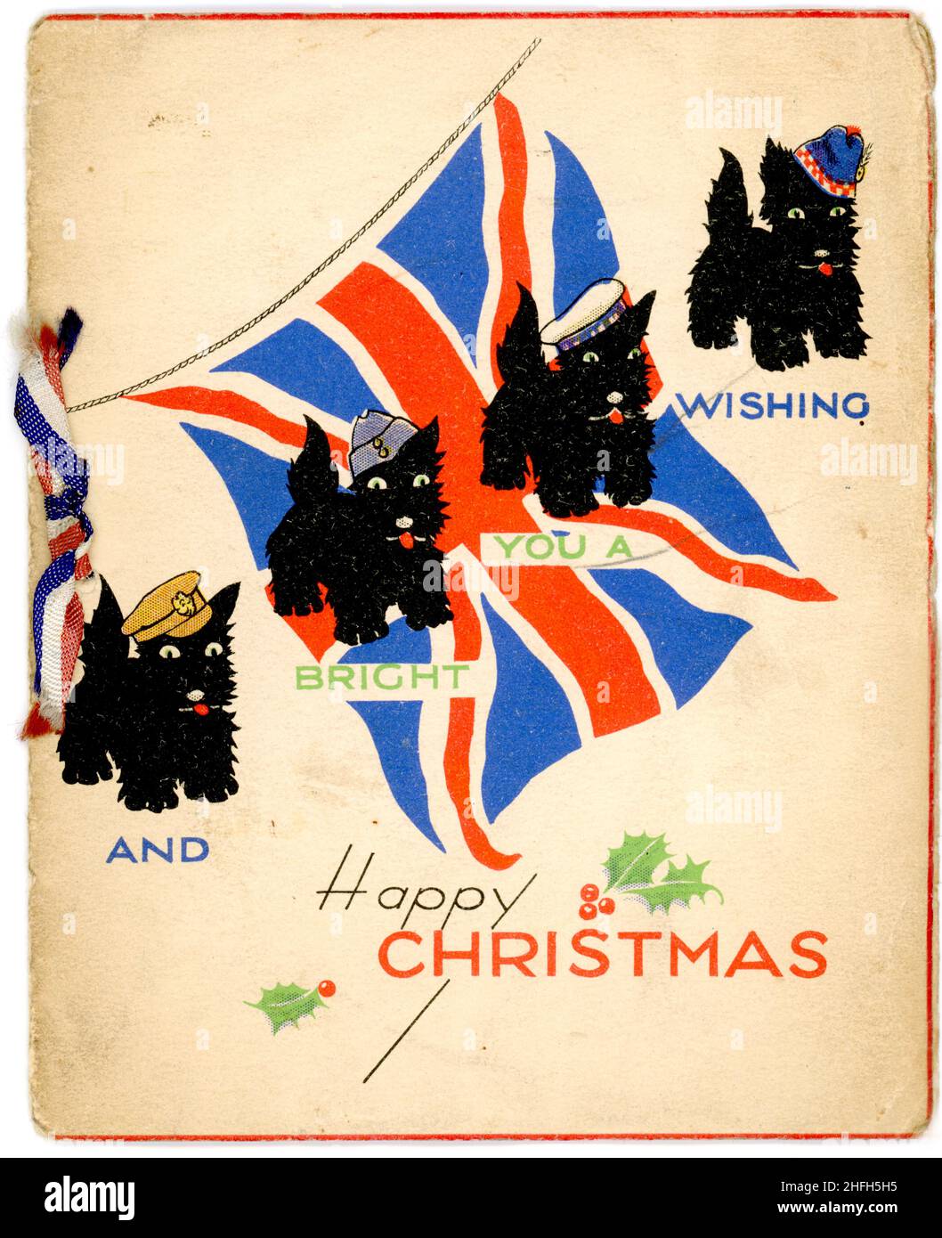 British Forces Christmas Card sent from the Western Front in France to the UK, during the Phoney War, 1939 - 1940 Stock Photo