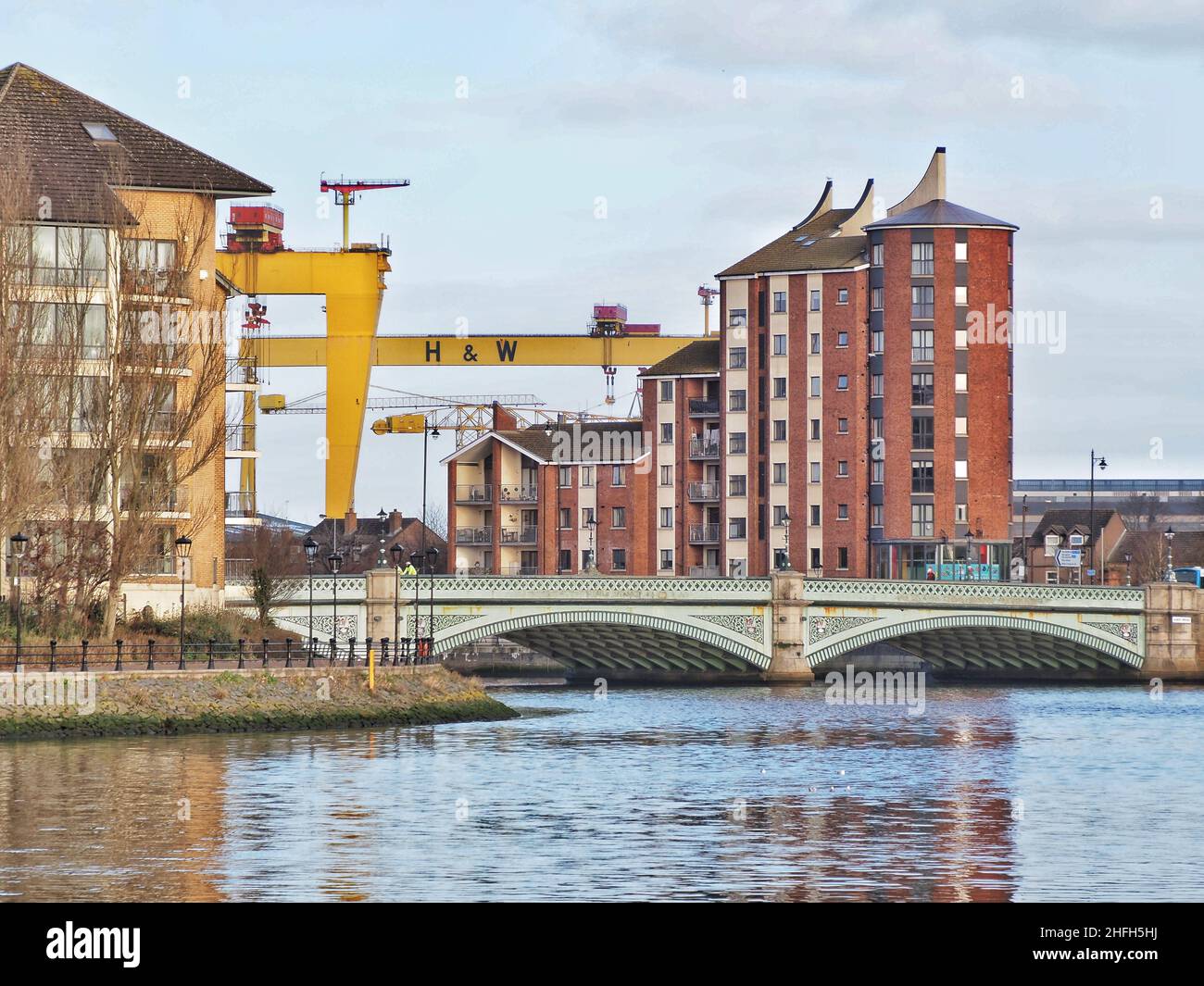 Belfast buildings along the River Lagan Stock Photo