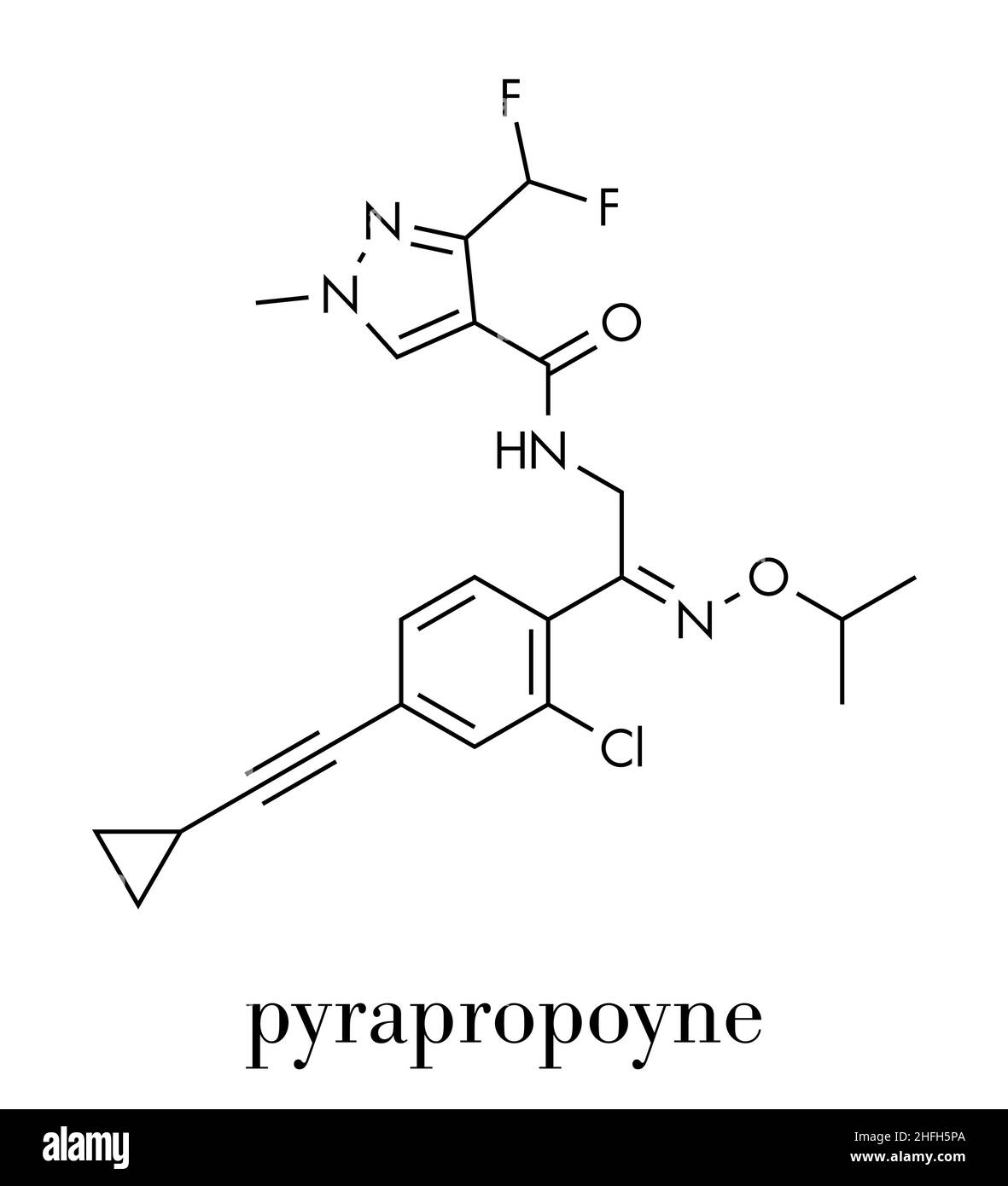 Pyrapropoyne fungicide molecule. Skeletal formula. Stock Vector