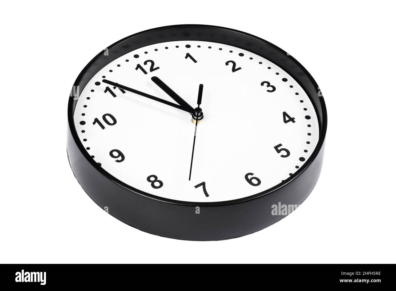 Black wall clock on the white Stock Photo