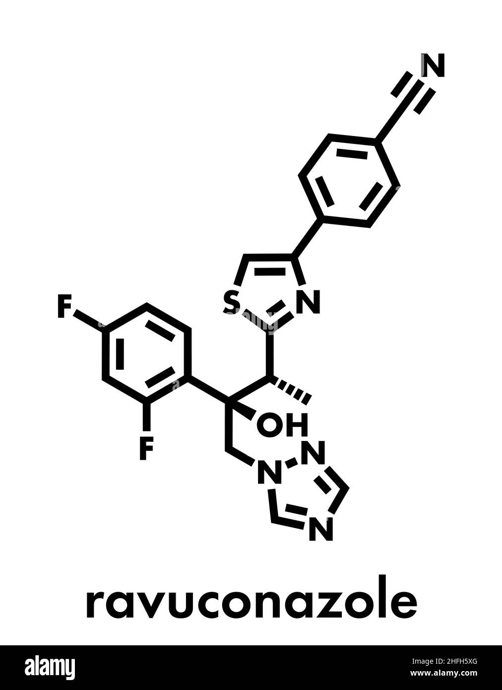 Ravuconazole antifungal drug molecule. Skeletal formula Stock Vector