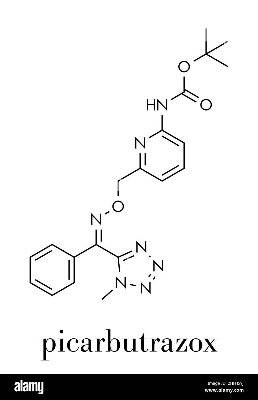 Picarbutrazox fungicide molecule. Skeletal formula. Stock Vector